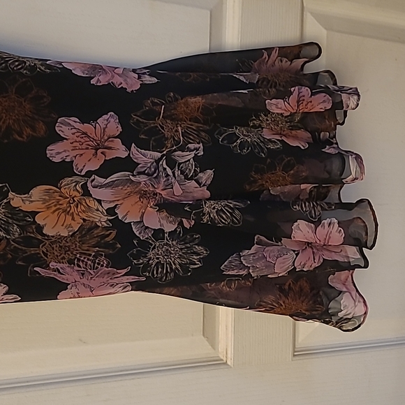 EUC 1990s VTG  Scarlett Black with Pink Floral Print Slip Dress with Flowing Hem - Picture 4 of 16